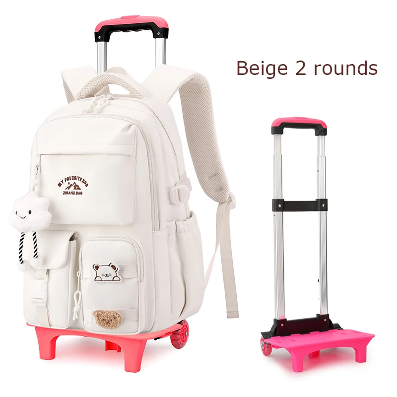 dengan Roda Anak Ransel Beroda Tahan Air Tas Sekolah Siswa Ransel Bergulir Tas Troli Anak Ransel Sekolah Anak Perempuan