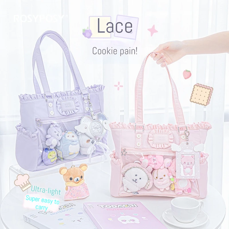 Rosyposy Lace Ita Bag Single Shoulder Transparent Doll Display Tote Bag Sweet Casual Handbag For Daily Outdoor Use