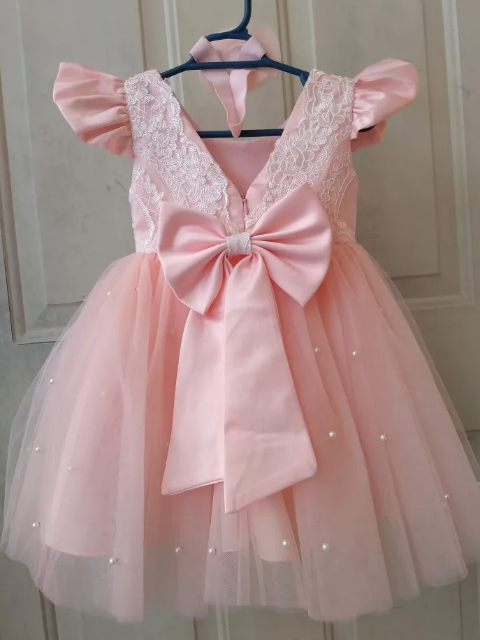 Baby Girl Lace Embroidery Dress Toddler Kids Girl Princess Dress Bow Tulle Party Wedding 1 Year Birthday Tutu Dresses for Girls