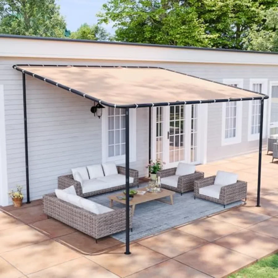 

Lean to Gazebo Outdoor Pergola Water Resistant UV-Resistant Wall-Mounted Sloped Roof Awning for Patio Backyard Deck or Garden