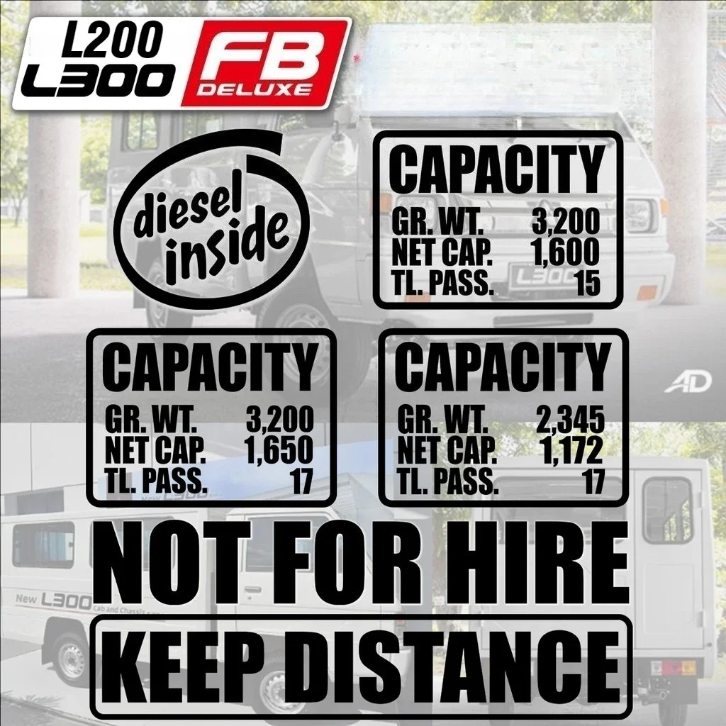 

For Mitisubishi Stickers L300 DELUXE CAPACITY Sticker Van Light Commercial Vehicle Decal NOT FOR HIRE Logo DIESEL INSIDE Sign