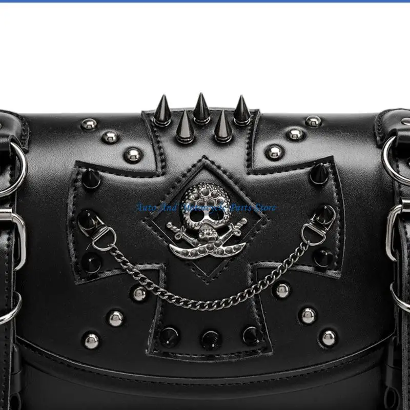 P9FD Studded Motorcycle Front Bag Anti Theft PU Leather with Reflective Safety Trim Simple Installation for Bike