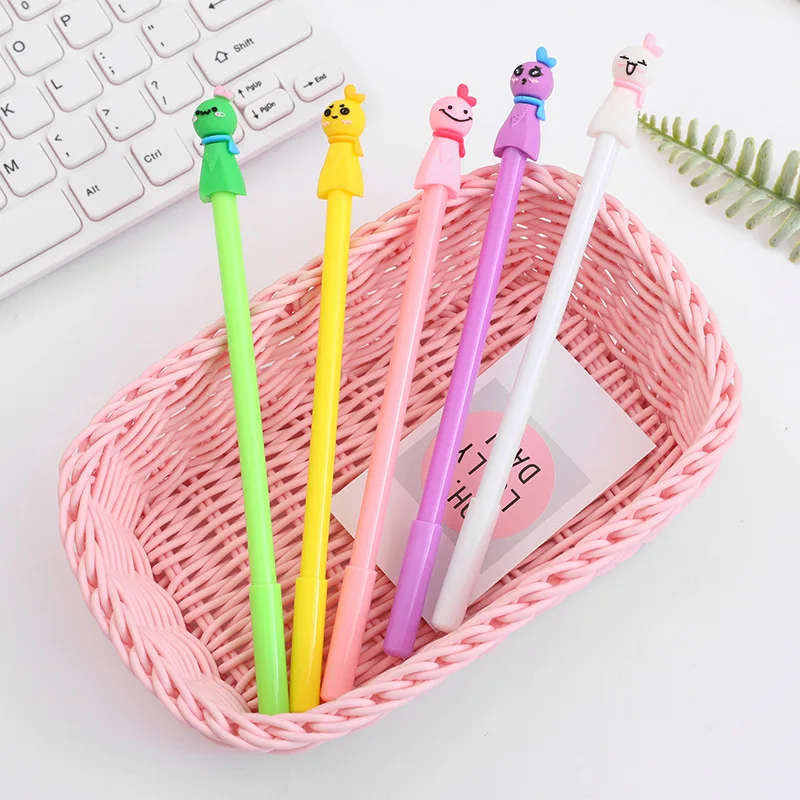 12Pcs/Lot Cute Sunny Doll Gel Pen Kawaii Cartoon Student Neutral Pens 0.5mm Black Ink Writing School Office Stationery Kids Gift