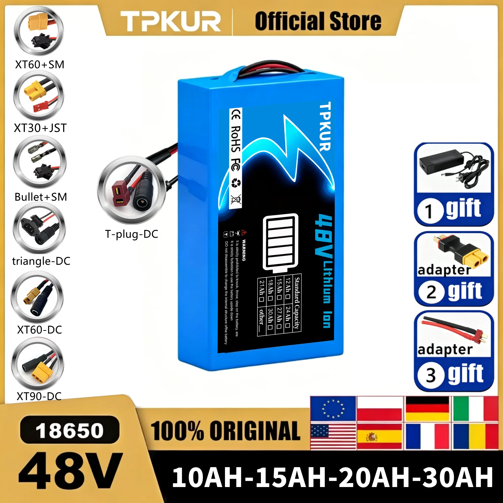 

new 48V 10Ah 15Ah 20Ah 25Ah 30Ah 18650 Lithium battery pack high-power 100-1500W With BMS For Electric scooter motorcycle