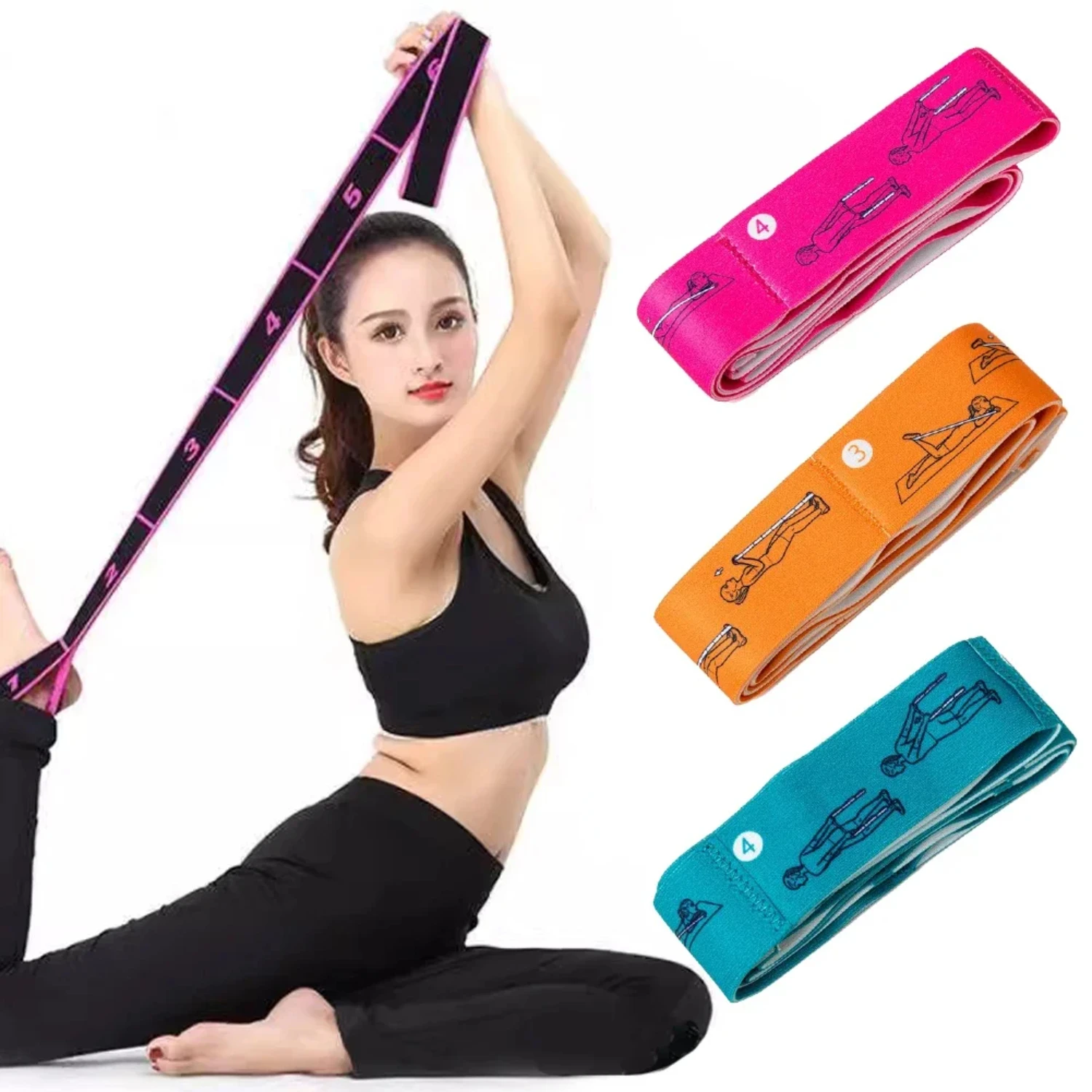 New 1PC Yoga Digital Segmental Stretch Band Dance Fitness High Elastic Tension Resistance Band With Action Pattern