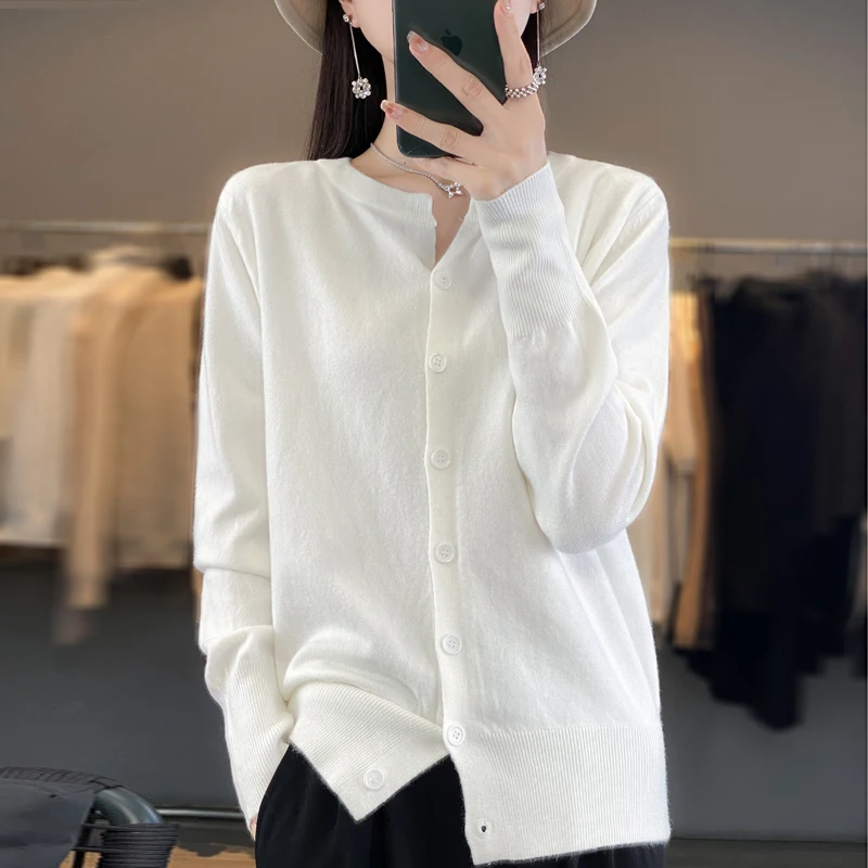 2023 cashmere sweater cardigan women\'s single breasted long sleeved elegant vintage pullover wool knitted autumn and winter coat