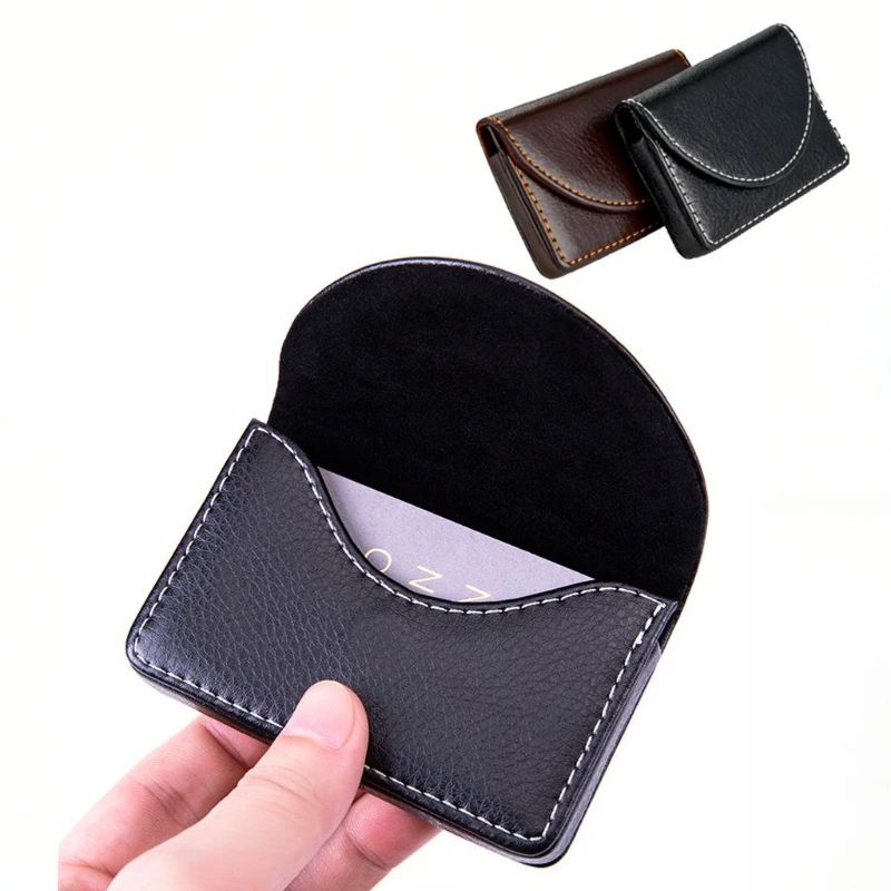 Luxury Lychee Pattern Leather Business Card Holder, Desk Organizer for Office, Office Desk,Large Capacity Metal Magnetic Closure