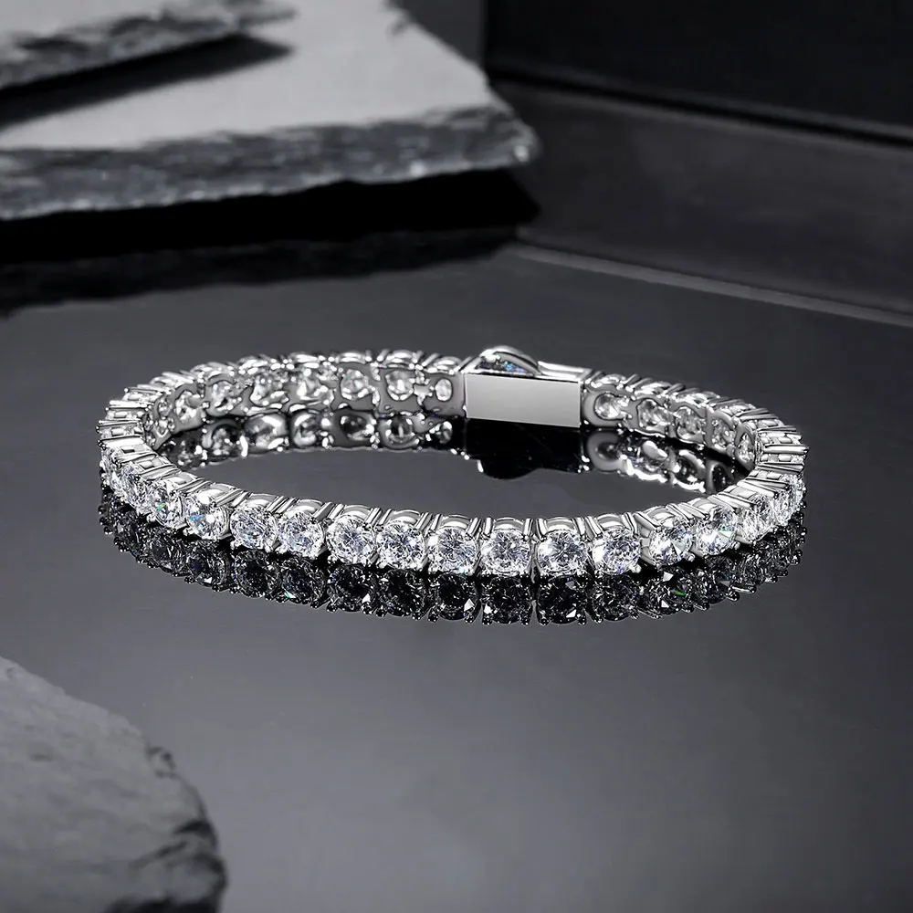 Nuoya 4mm Spring Buckle Zircon Tennis Bracelet Women Fashion Design Full Iced Out Tennis Chain High Quality Luxury Couple Gift view 4