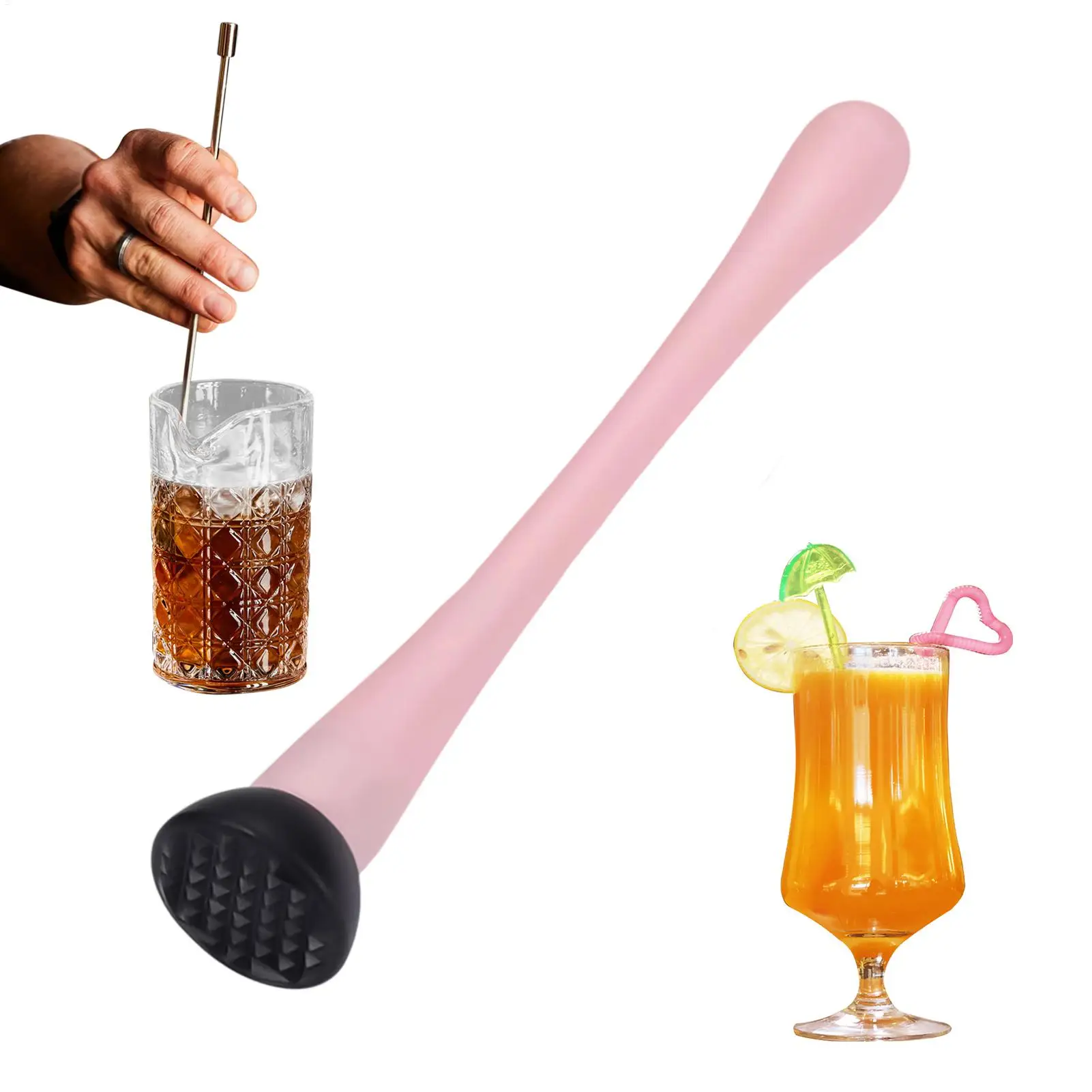 Cocktail Muddler with Long Handle Lightweight Fruit Smasher Bartender Tool for Drinks, Alcohol Juice Ice, Home Bar Party Kitchen