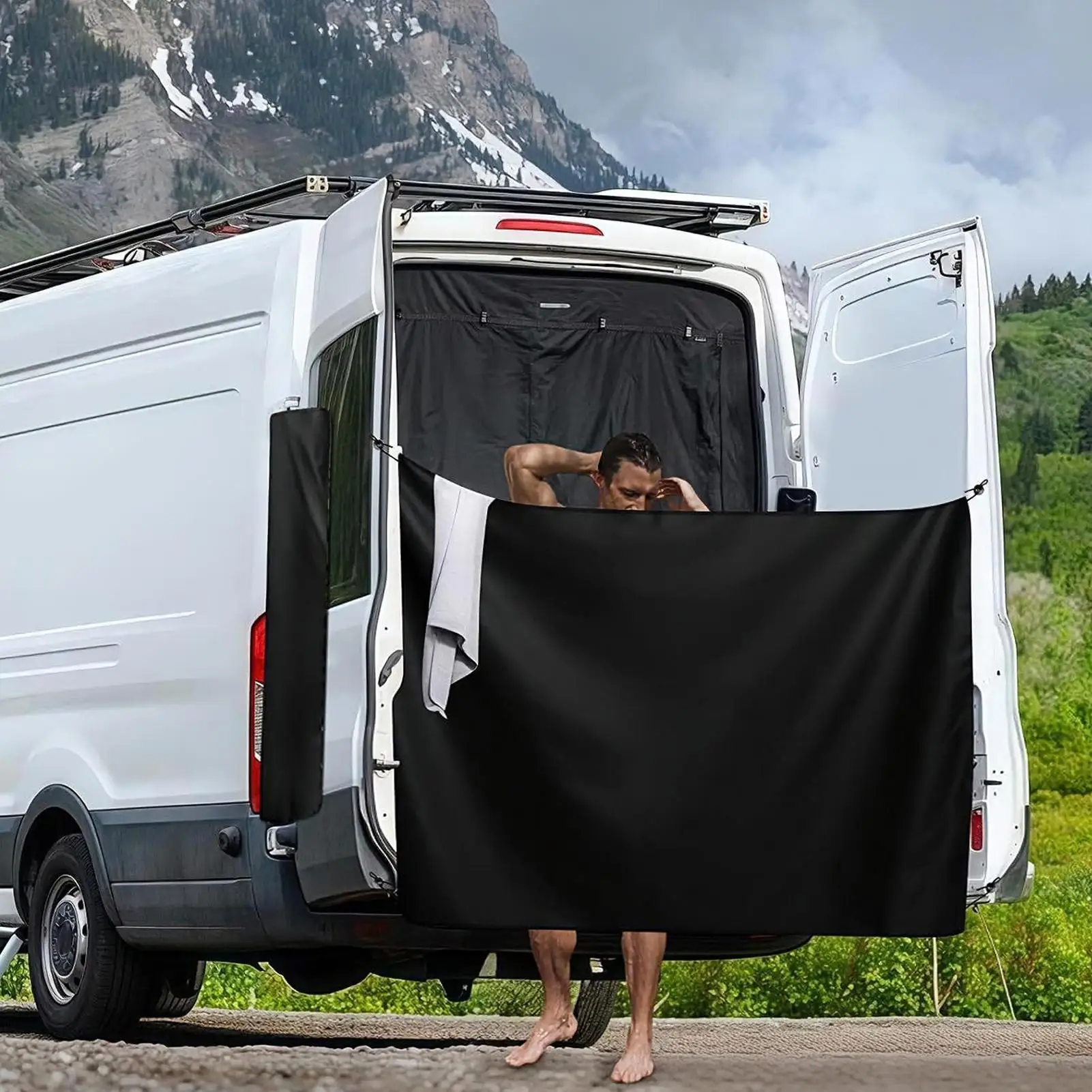 Tenda per porta posteriore per camper, magnetica, portatile, regolabile, per rimorchio, porta posteriore, doccia, tenda per privacy, per camion, SUV, roulotte, viaggi all'aperto