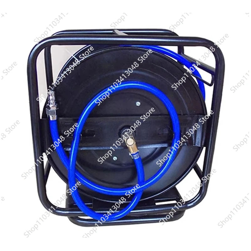 Heavy-duty hand-cranked metal hose reel with 31M/61M hose and nozzle, wall-mounted/floor-mounted hose reel