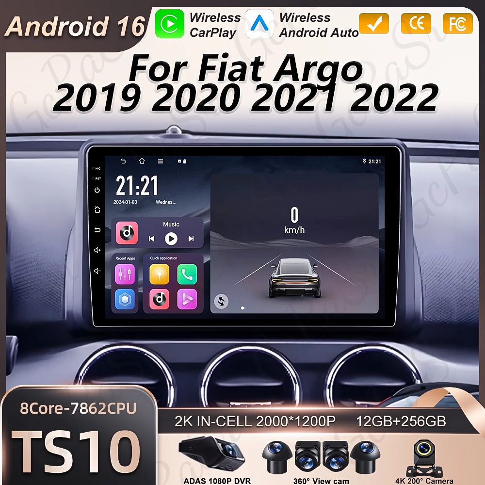

Автомагнитола Android 16 Carplay для Fiat Argo 2019-2022 с GPS-навигацией, стереосистемой, мультимедийным плеером, 5G Wi-Fi, экраном 2K и Bluetooth