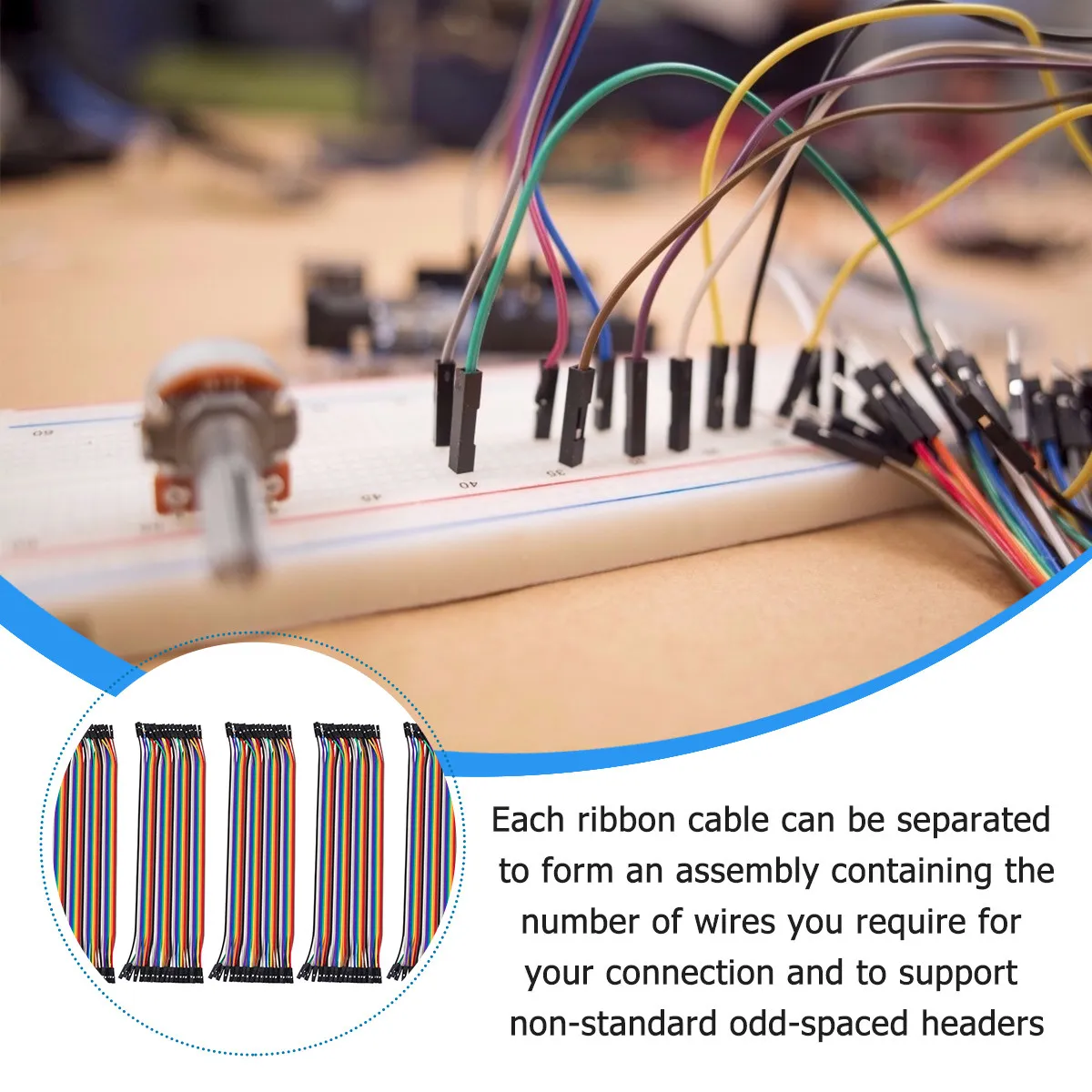 5Pcs 40 Pin Rainbow Ribbon Cable Female to Female Jumper Wires 20Cm High Quality Flame Retardant for Breadboard DIY