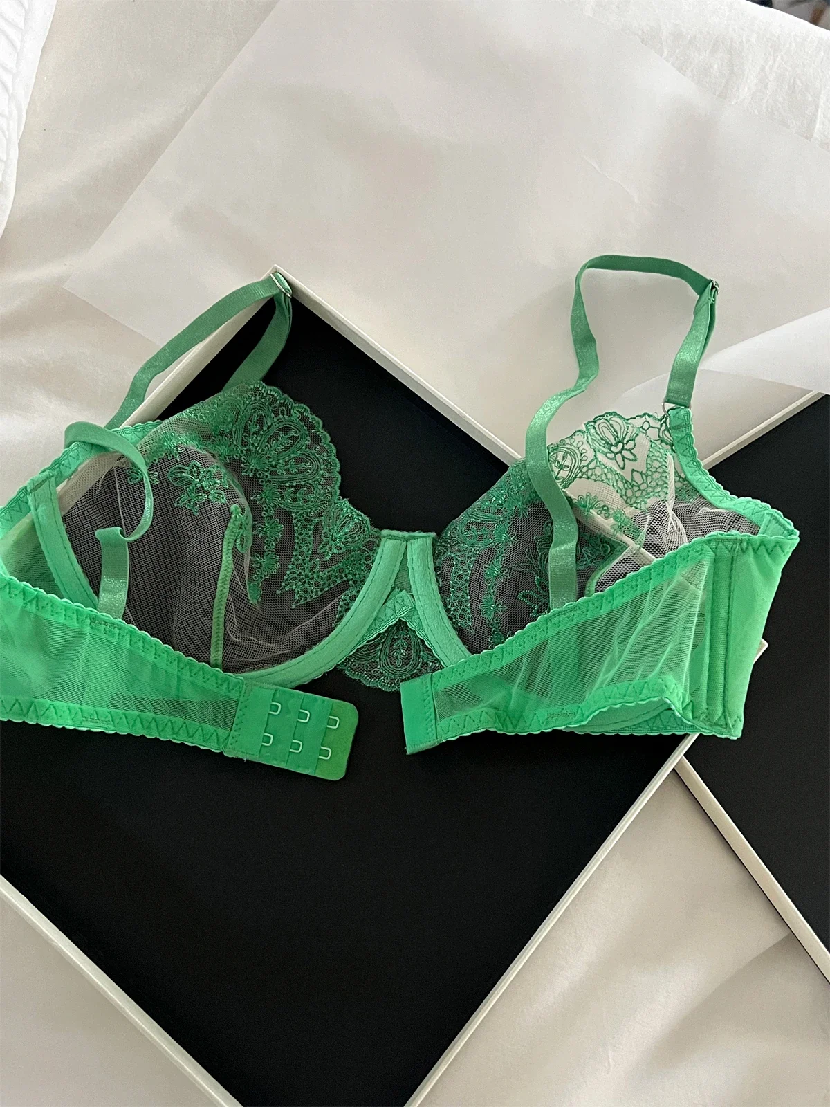 Anello in acciaio romantico verde push up lingerie pizzo sexy trasparente triangolo coppa set reggiseno intimo reggiseni