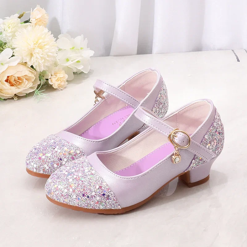 

Girl Princess Shoes Spring New Fashion Sequin Children's Leather Shoes Baby Girl Performance Crystal Shoes High Heels