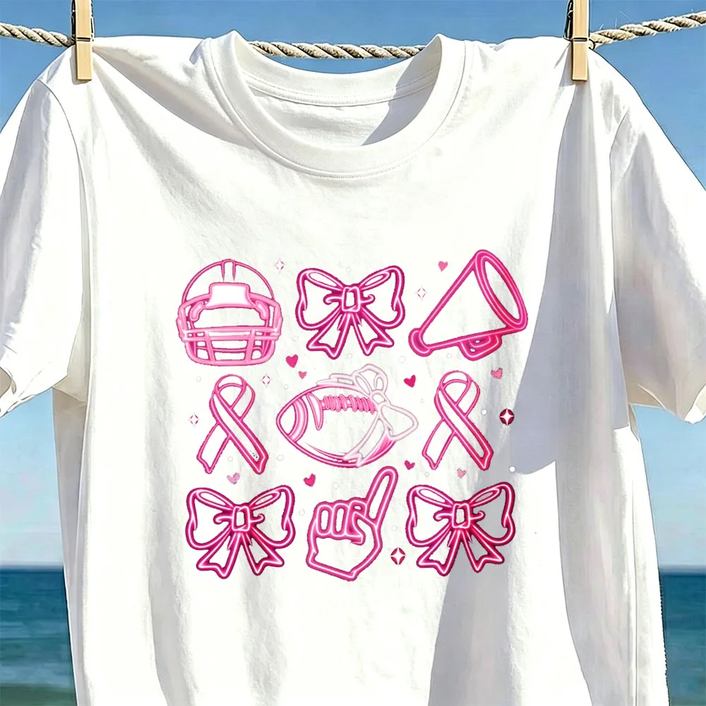 Neon Football Pink Out Shirt Breast Cancer Pink ribbon Tops Pink Ribbon Top Football Helmet Graphic Game Day Tshirt Cotton Tees