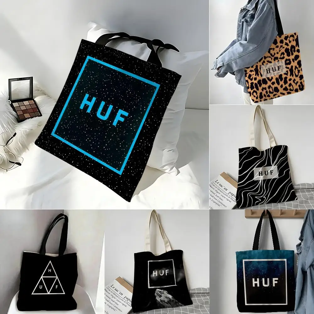 Bolsas de armazenamento casuais, bolsa de ombro portátil, leve, sacola de compras, sacola de linho reutilizável, design estético de skate, h-huf
