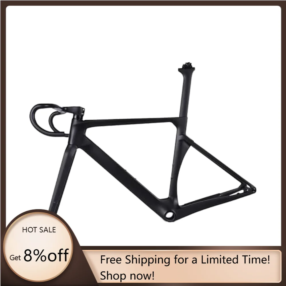 

STLF Customizable 700C Adult Carbon Fiber Road Bike Frame with Disc Brakes Through Axle & Integrated Handlebars