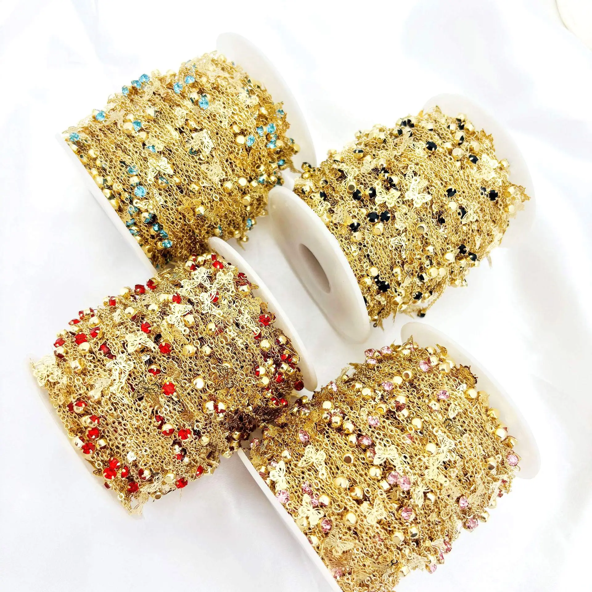 

5Yards DIY Link Chains Butterfly Charm Multicolor Rhinestone Fit Handmade Bracelet Headwear Earrings Crafts Decoration Supplies
