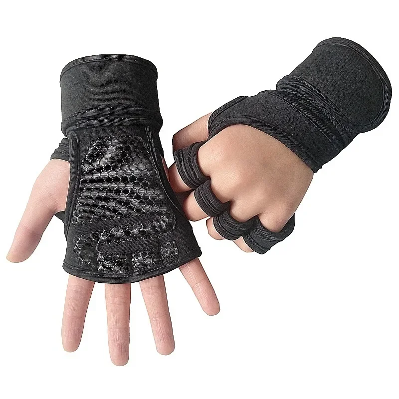 Guantes de entrenamiento de levantamiento de pesas para hombres y mujeres, Protector de muñeca de Palma de mano para gimnasio, deportes al aire libre, guantes de ciclismo, negro