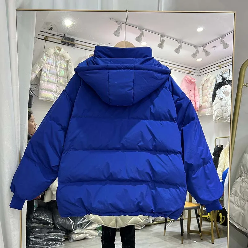 Schinteon المرأة الأبيض بطة أسفل سترة مع غطاء محرك السيارة الخريف الشتاء الدافئة سميكة أبلى فضفاضة أكثر من حجم معطف موضة 2023 جديد