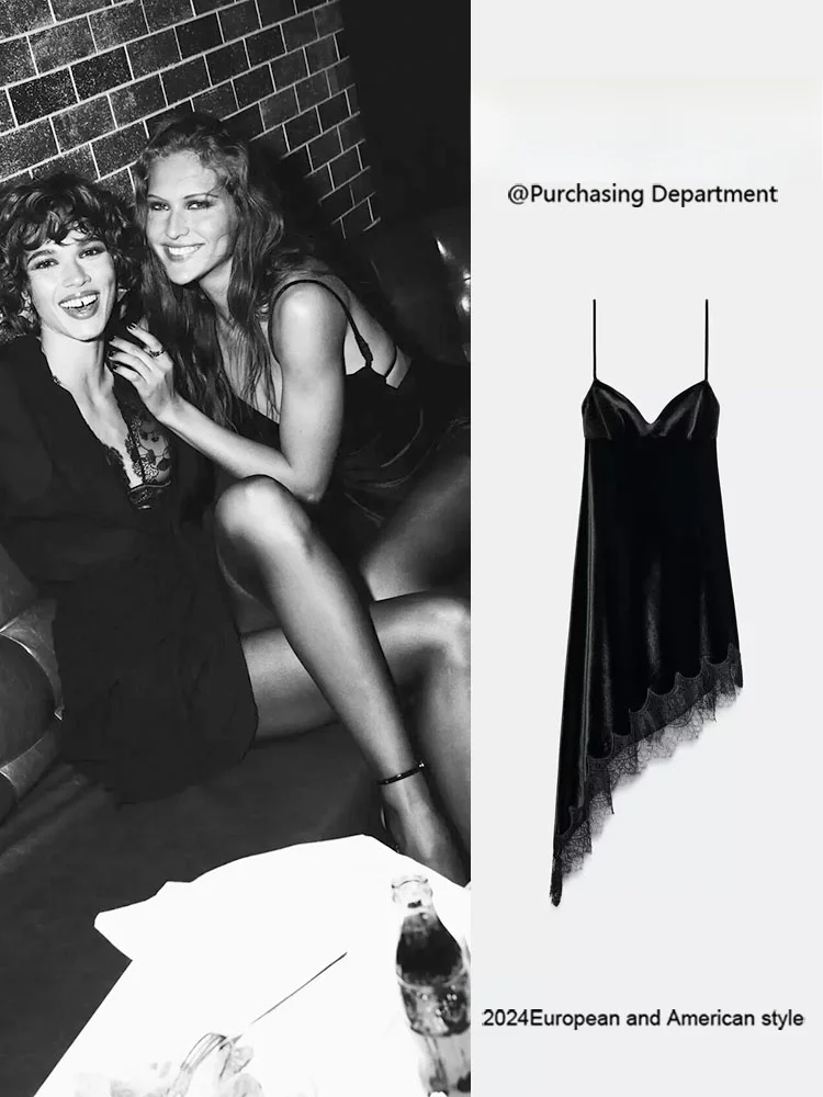 

Winter 2025 New Arrival Asymmetric Velvet Lace Midi Dr Women's Faionable Ele Sle 477225 Ladies' Clothing