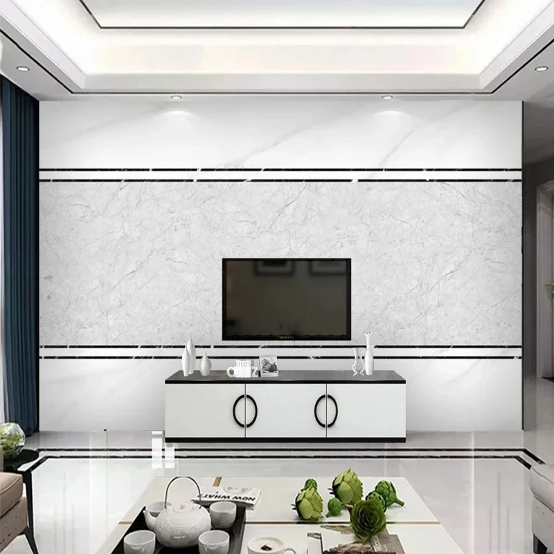 Modern Simple Custom 3D Photo Home Decor White Marble Strip Mural Wallpaper for Bedroom Living Room TV Sofa Background Wall Art