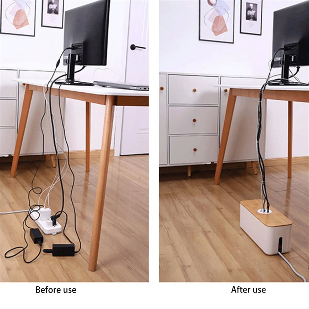 (A32M) Wooden Cable Storage Box Power Cord Storage Box Dust-Proof Charger Socket Storage Box Household Cable Winder StorageBoxB