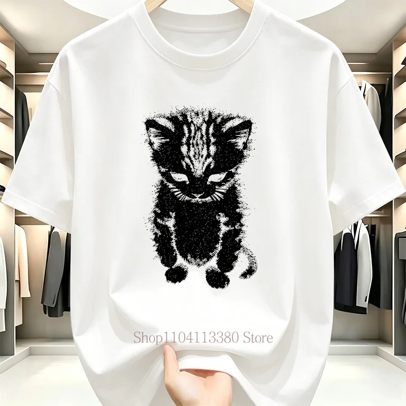Sad Crying Cat Print T-shirts for Women Summer Casual Fashion Harajuku Streetwear Y2K Tops Crew Neck Short Sleeve T-shirts