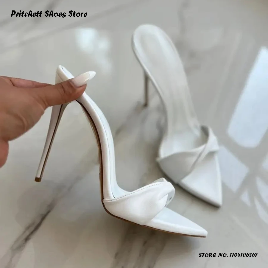 

Women's Twist Patent Leather Mules Sexy Pointed Open Toe Party Office Dress Shoes Summer Street Style Pull On Fashion Slippers