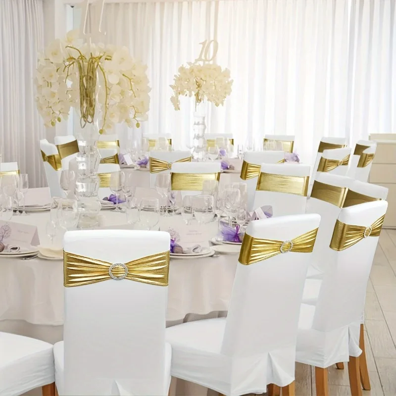 20PCS Chair Back Bow No-Tie Binding Strap for Wedding Party Decorations Polyester Elastic Chair Garter with Decorative Ties