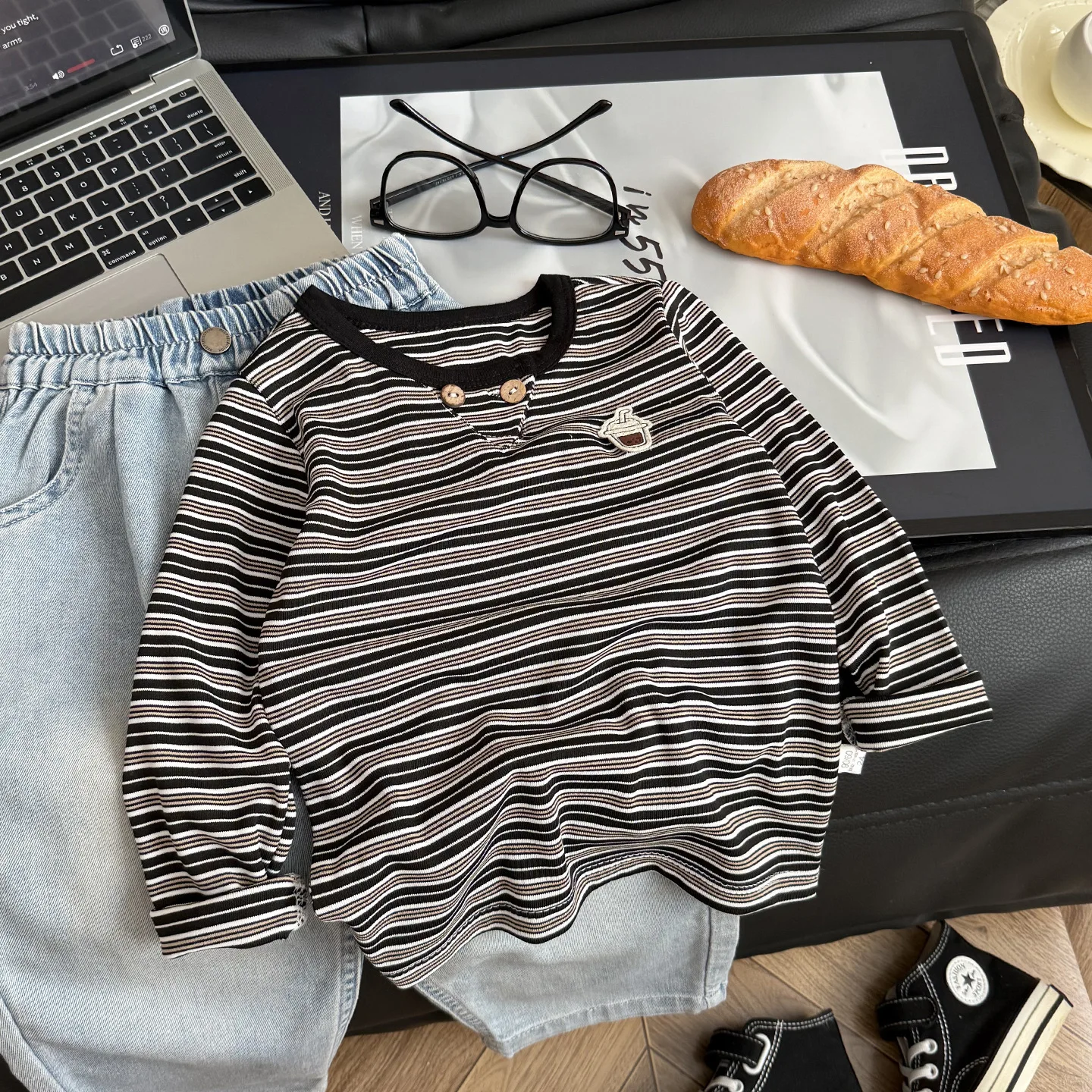 Children's Long Sleeve T-shirt Striped Round Neck Toddler Boys Tops Autumn Fashion Undershirt For Kids
