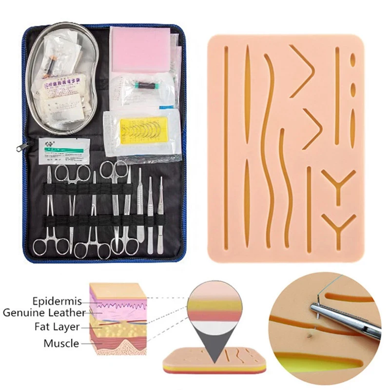 

Surgical Training Set Student Nurse Suture Surgery Practice Kit with Needle Scissors Silicone Wound Skin Pad Model Teaching Tool