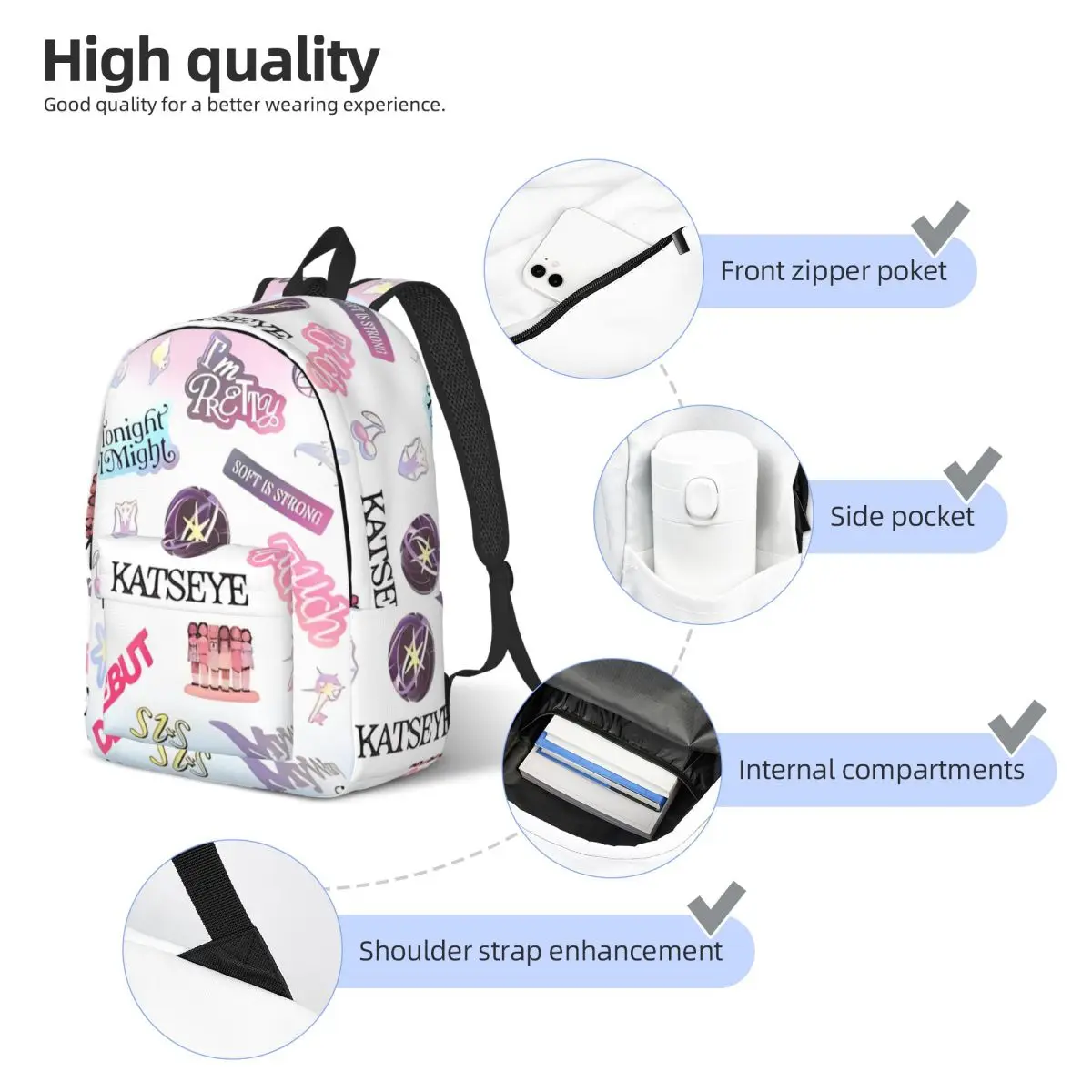 Katseye Rugzak voor kleuterschool School Student Kpop Muziekboekentassen Jongen Meisje Kinderen Canvas Dagrugzak Outdoor