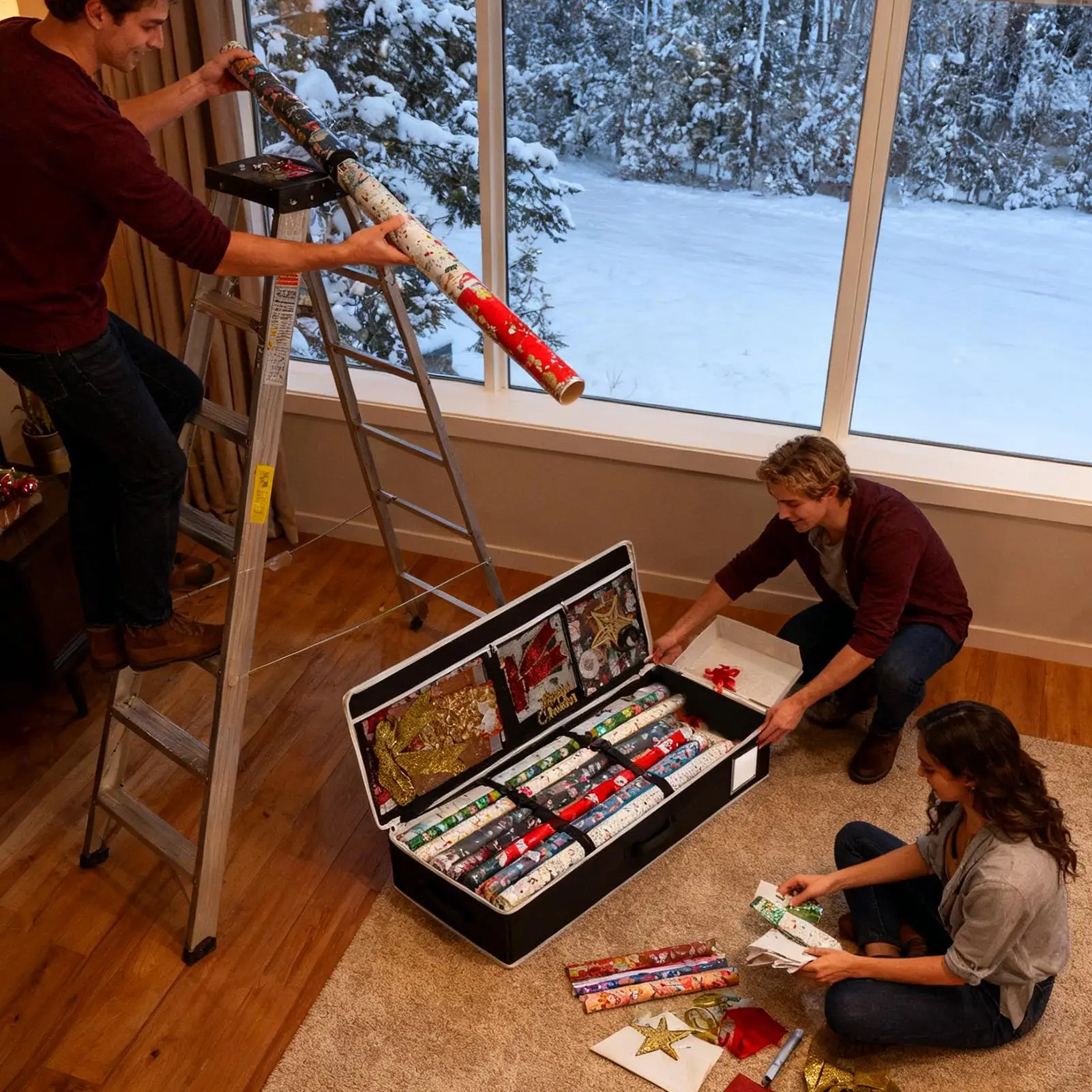 

Wrapping Paper Holder Underbed Large Organizer Holiday Wrapping Paper Storage Bag For Ribbons Bows Stationery Tools Decoration