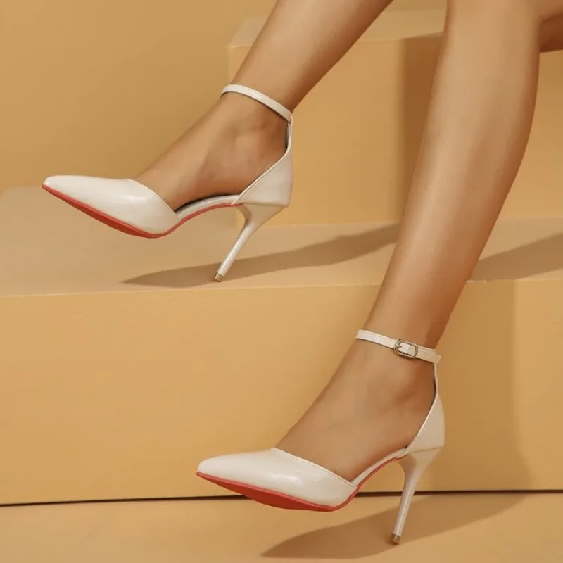 Sandales provoqué à talons aiguilles pour femmes, nouveauté, sangle de rinçage, PU, talons fins, mode, travail de bureau, chaussures pour femmes, 2024