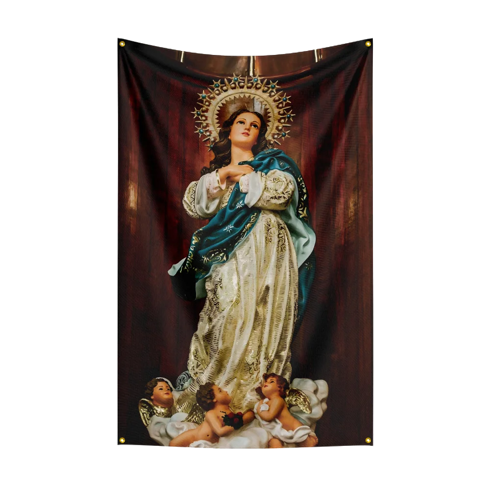 3x5 Ft V-Virgin Mary Flag Polyester Digital Printing Banner for Bedroom Wall Art Out Door Tapestry Decoration