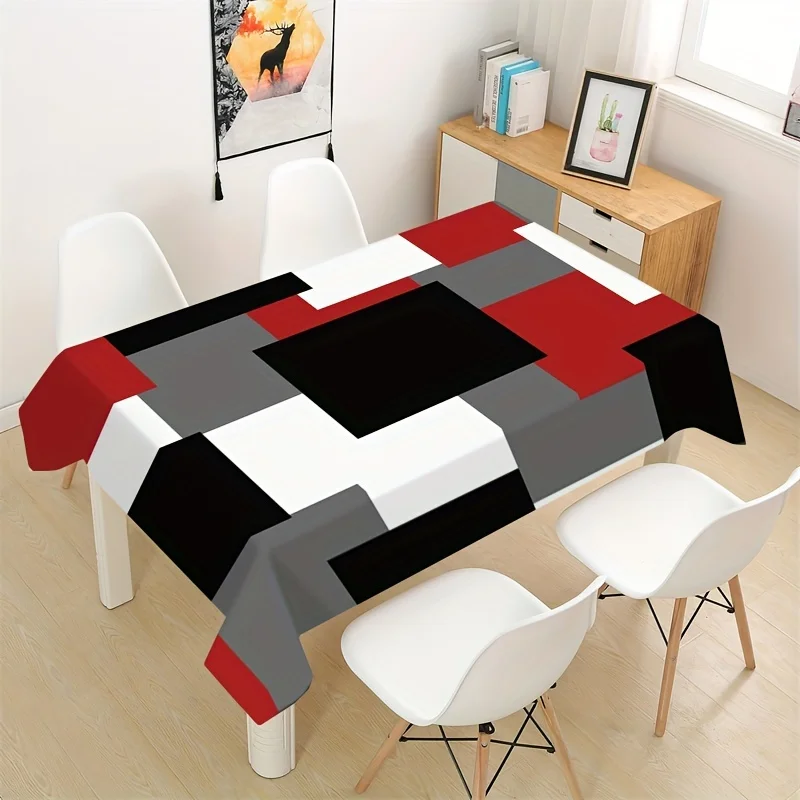 Bloques de colores geométricos modernos, mantel rectangular impermeable, decoración de mesa, mantel reutilizable para cocina y