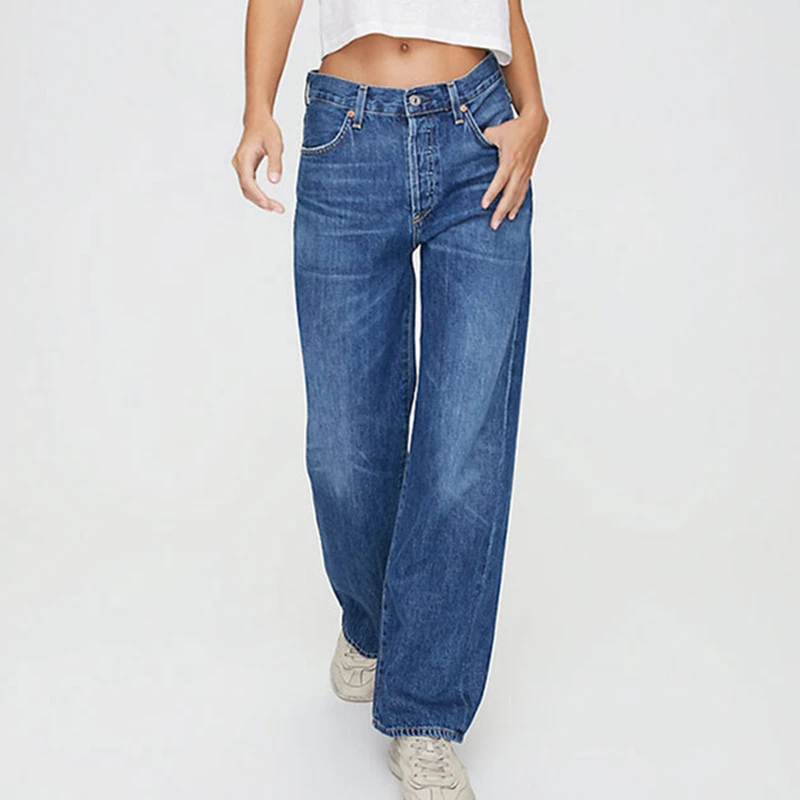 

Джинсы Maxdutti в стиле французского минимализма, повседневные, темно-синие, светло-голубые, с высокой талией, свободного кроя, прямые, модель Boyfriend, джинсовые брюки 2026