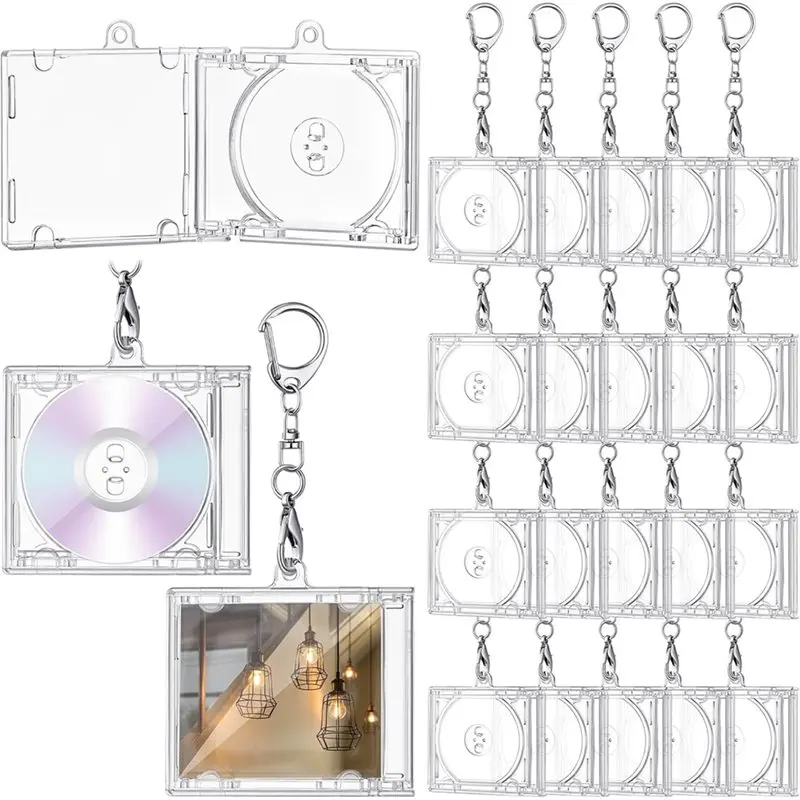 J1UL1N 20Pcs Mini Cd Holder Keychain Album Case Plastic Player Shaped Key