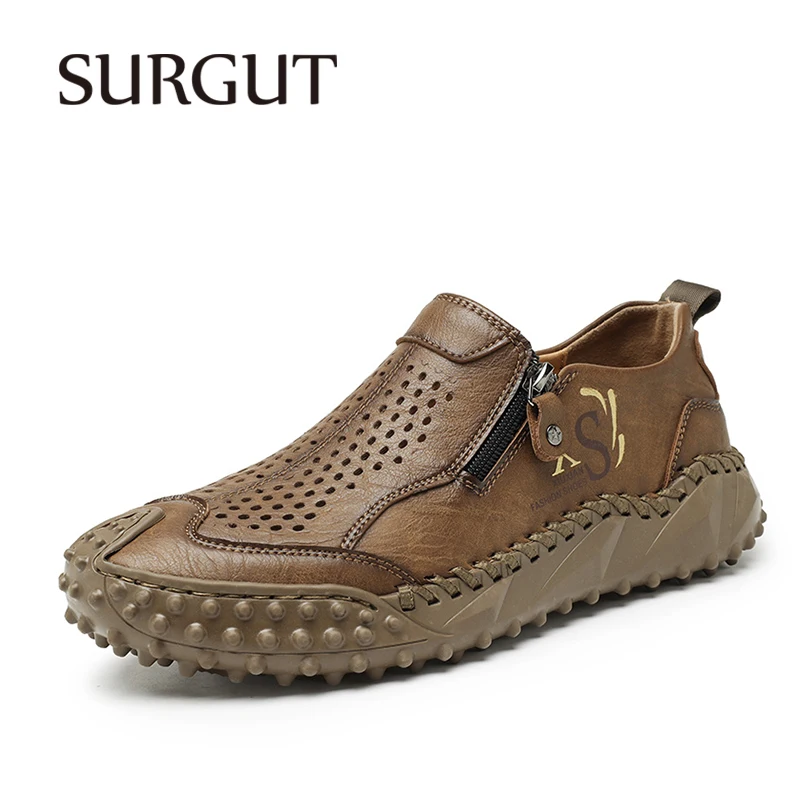 SURGUT Summer Spring Men's Casual Shoes Vintage Leather Skin-Friendly Light Weight For Commuter Casual Big Size 38-46