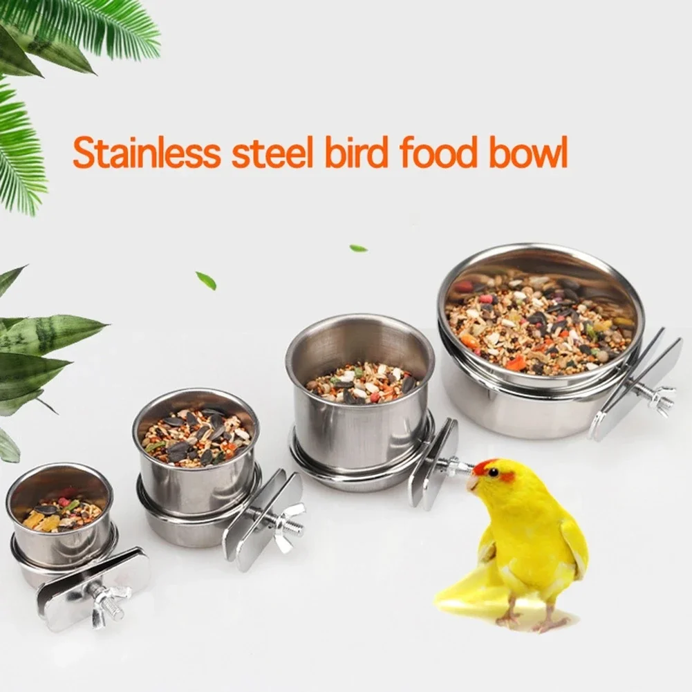 Stainless Steel Pet Birds Parrot Feeder Round Bird Parrot Aviary Pet Food Water Feeding Bowl Pets Hang Cage Clip Cup Dispenser