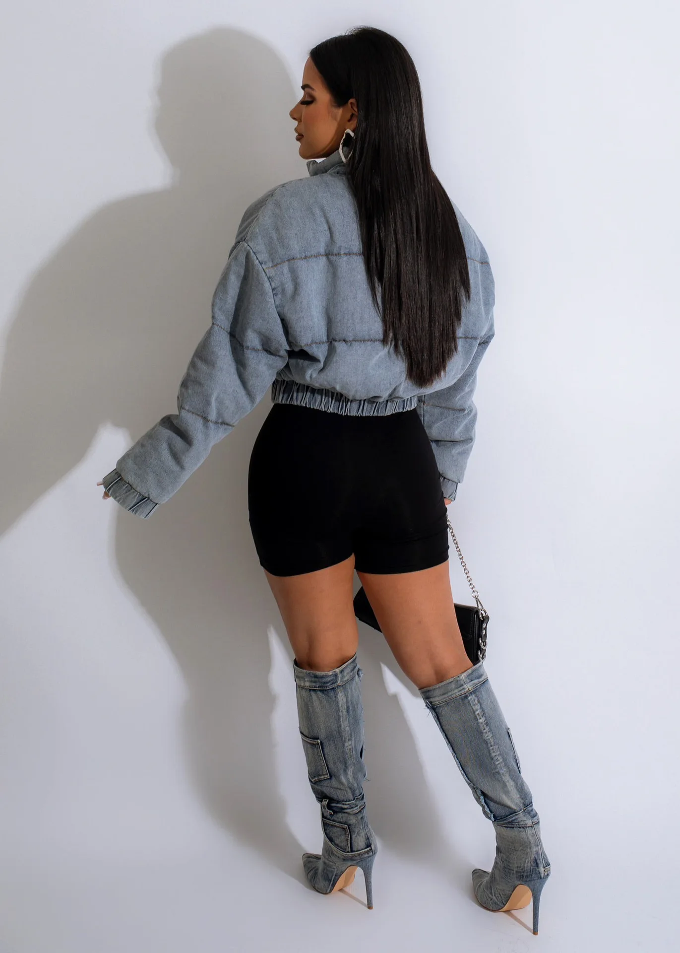 Women Jacket Winter Fashion Multi-Pocket Long Sleeve Puffer Denim Jackets Autumn Casual Thicken Crop Bubble Jeans Jacket Coat