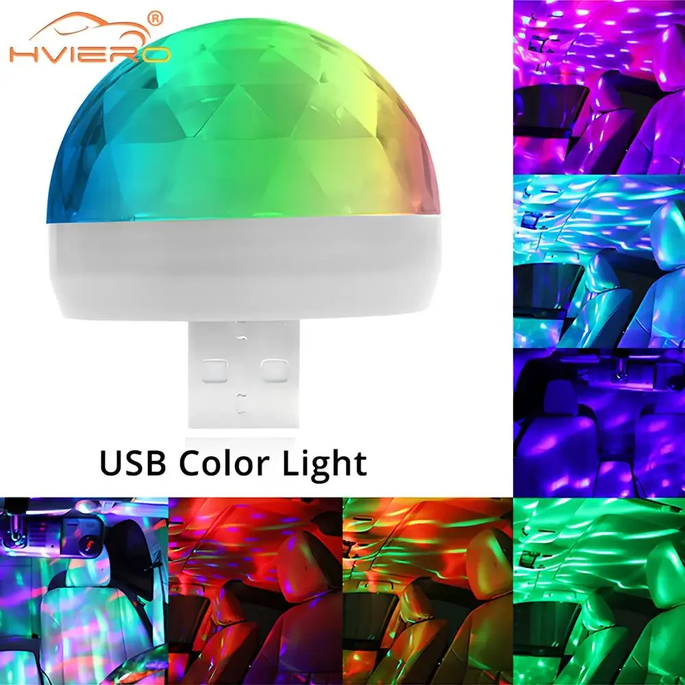 Car Led Auto Ambient Light DJ RGB Mini Colorful Music Sound USB Interfac Holiday Party Karaoke Default Color White Mushroom Lamp