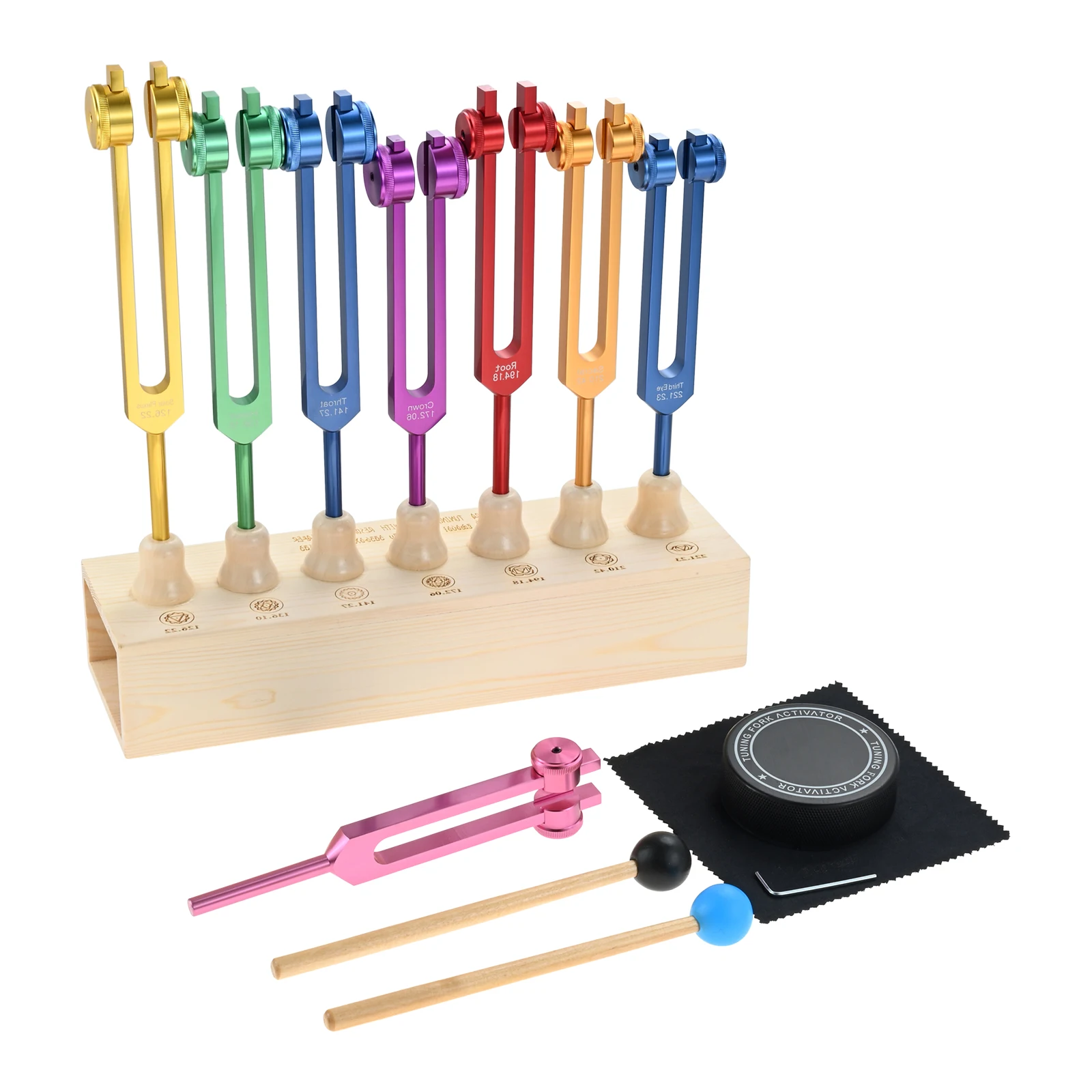 7 Chakra and 1 Soul Purpose Weighted Tuning Forks with Wooden Sound Box for Sound Therapy, Yoga, Meditation 126.22 Hz -272.2Hz