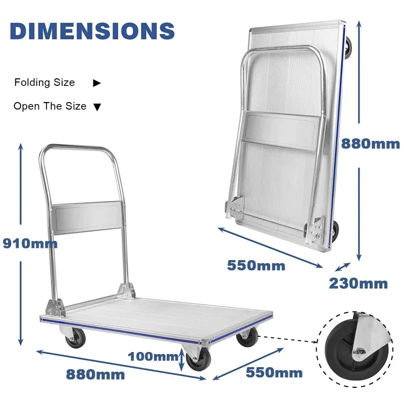 New 300kgs Platform Truck Folding Heavy Duty Aluminum Platform Carts Push Carts Dolly Hand Truck AL300-DX