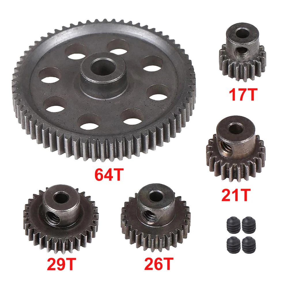 1Set 11184 Metal Diff Main Gear 64T 11181 Motor Pinion Gears 17T 21T 26T 29T For 1/10 RC Car HSP Himoto Amax Redcat Exceed 94111