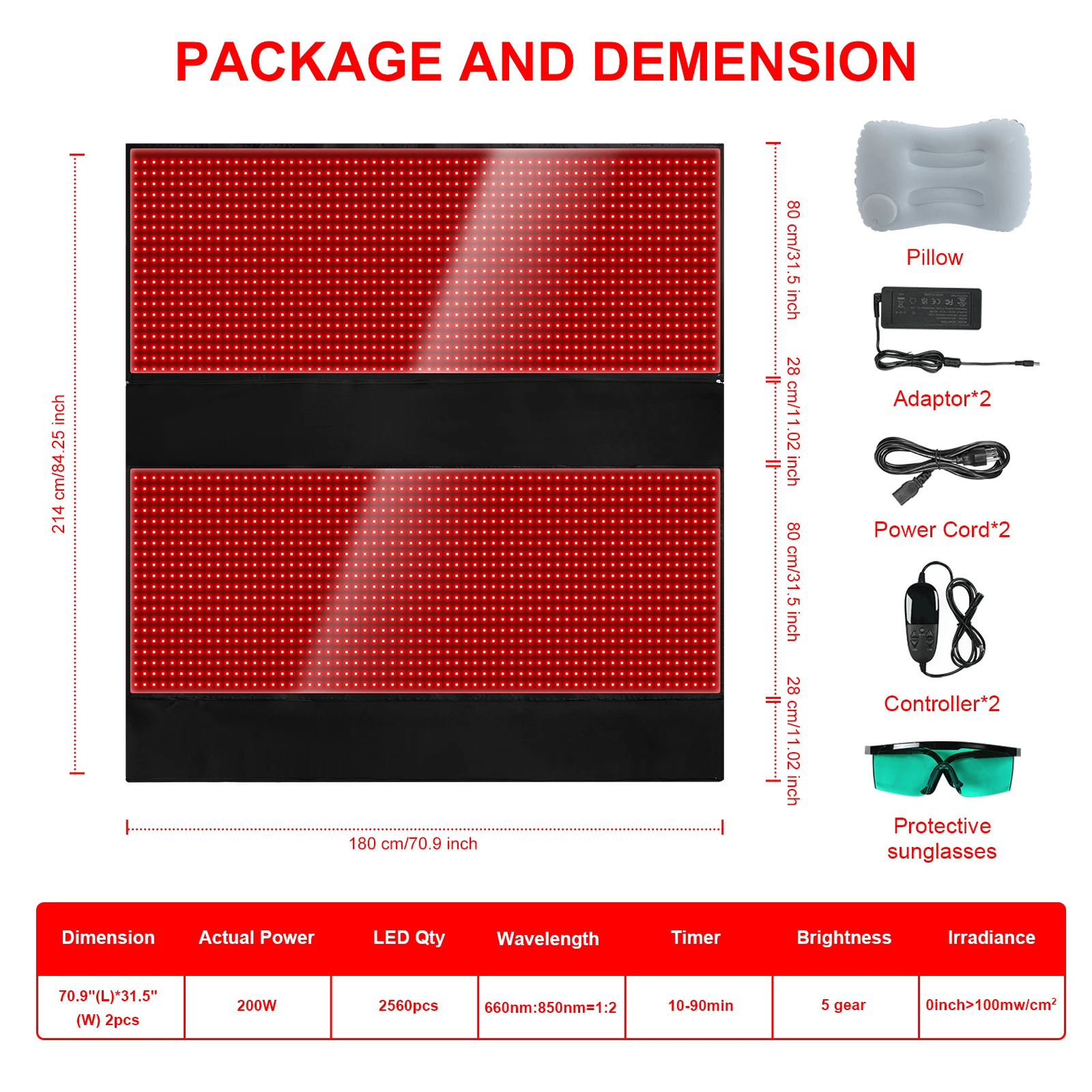 LOVTRAVEL Red Light Therapy Mat Bag, Almofadas grandes infravermelhas próximas para todo o corpo, 660 850nm, 2560Pcs, Novo