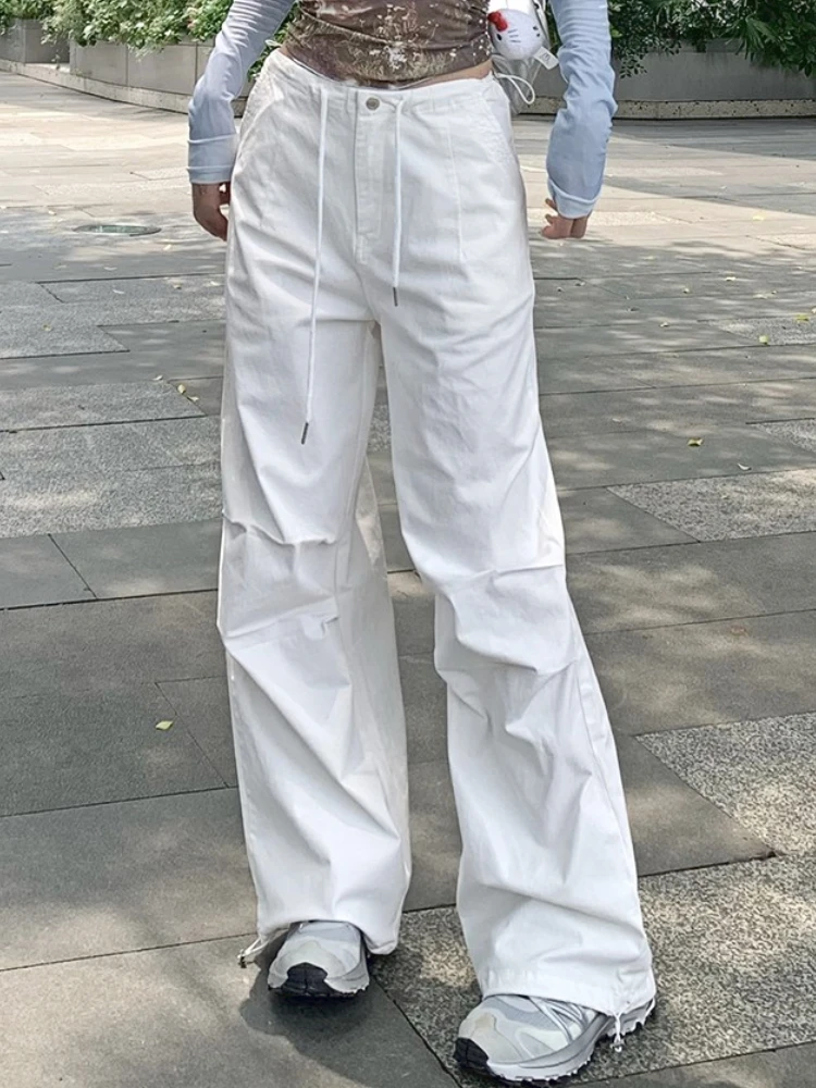 Summer White Fashion Cargo Pants Women Strappy Korean Style Casual Baggy Pants Female High Waist Designer Elegant Pants 2023 New