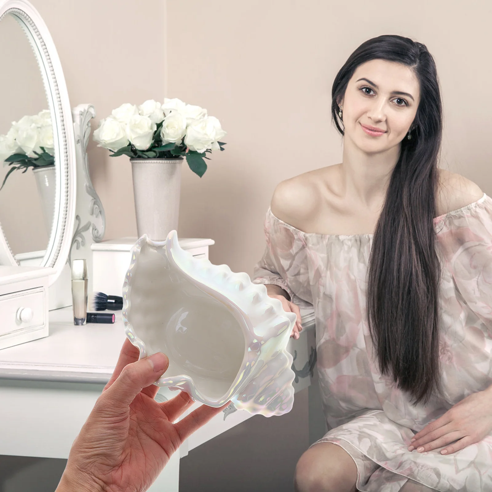 Conch Jewelry Tray Ceramic Decorative Small Jewelry Holder Ring Organizer Earring Trinket Dish Stylish Compact Display for Home